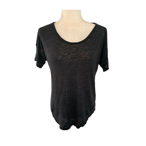 j crew womens solid black Round Neck short sleeve linen top t shirt xs - Picture 1 of 3